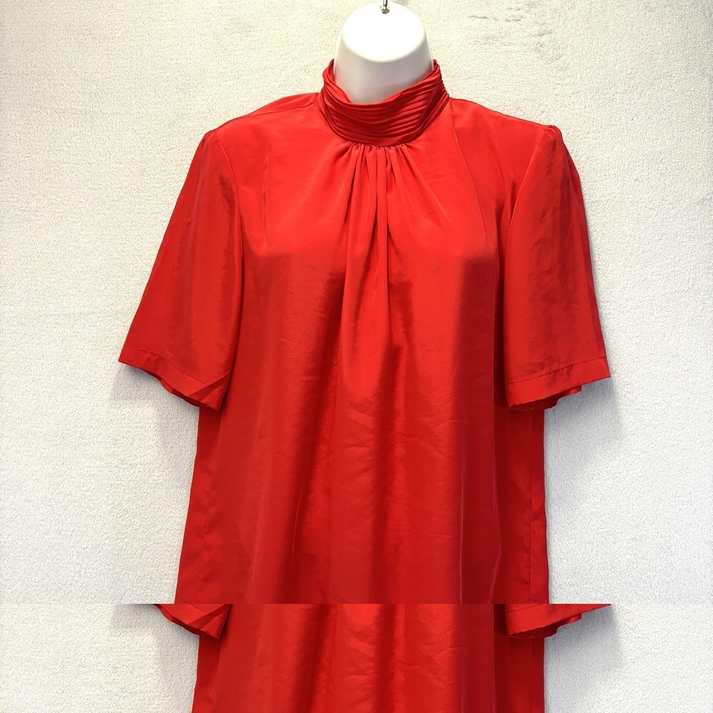 Vintage Helene St Marie Mock Neck Satin Blouse Womens Medium Red 80s 90s